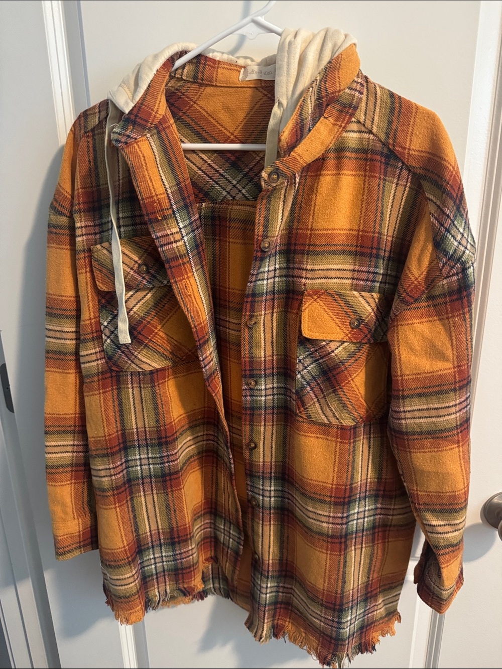 Altar’d State Hooded Plaid Shacket in Fall Plaid Size Small